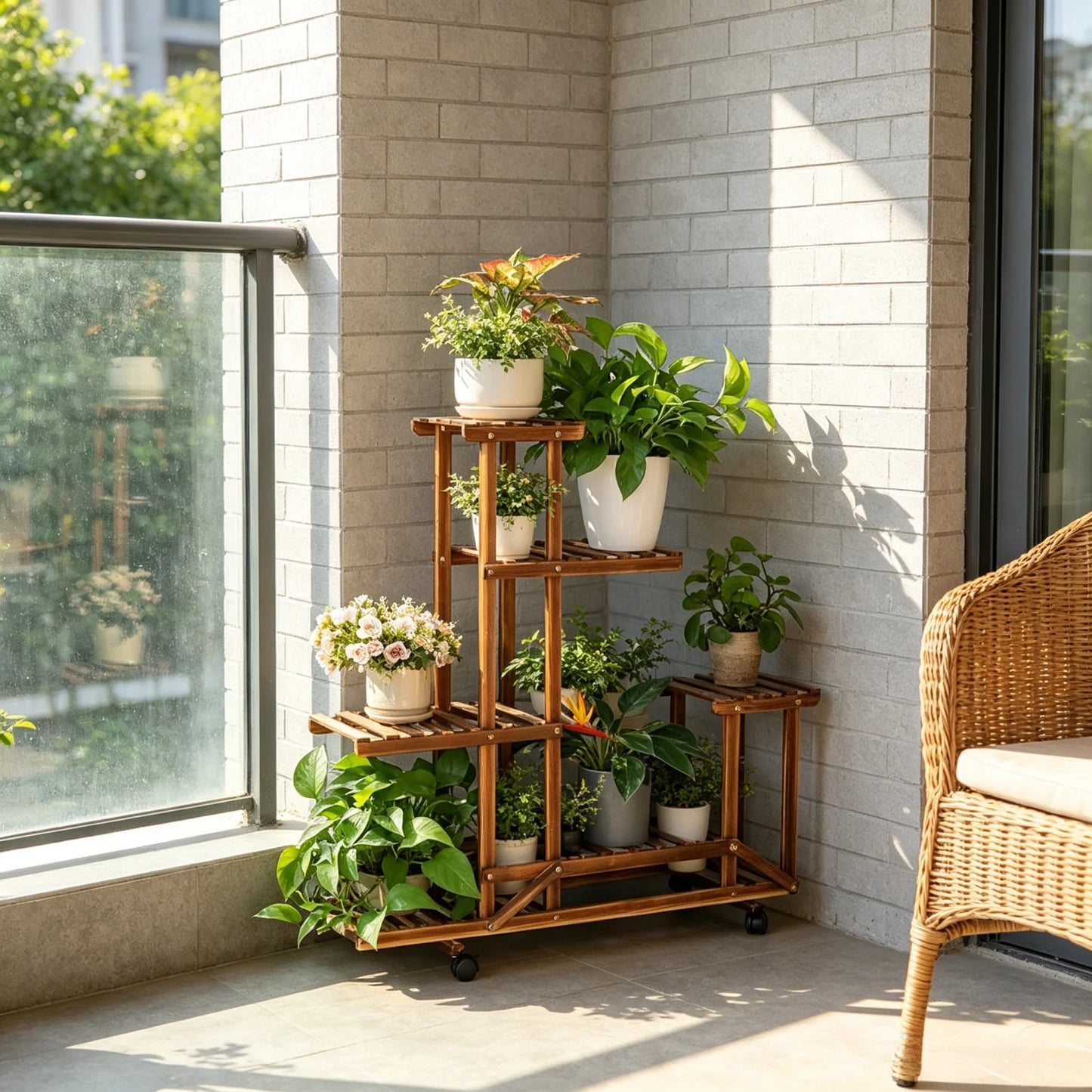 6 Tier Wooden Plant Stand Ladder Display Rack Shelf