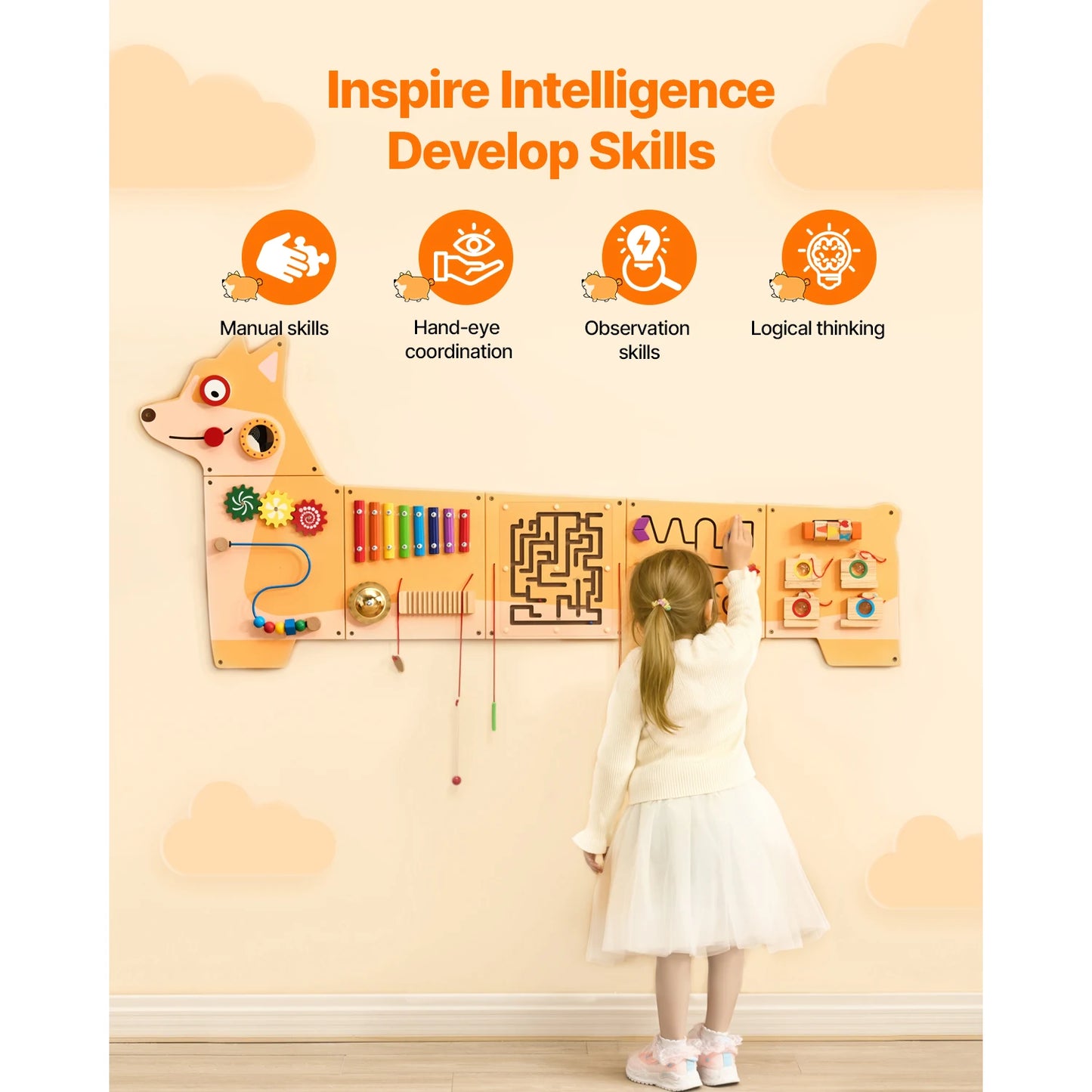 SucceBuy Montessori Sensory Activity Wall Panel With 12 Activities