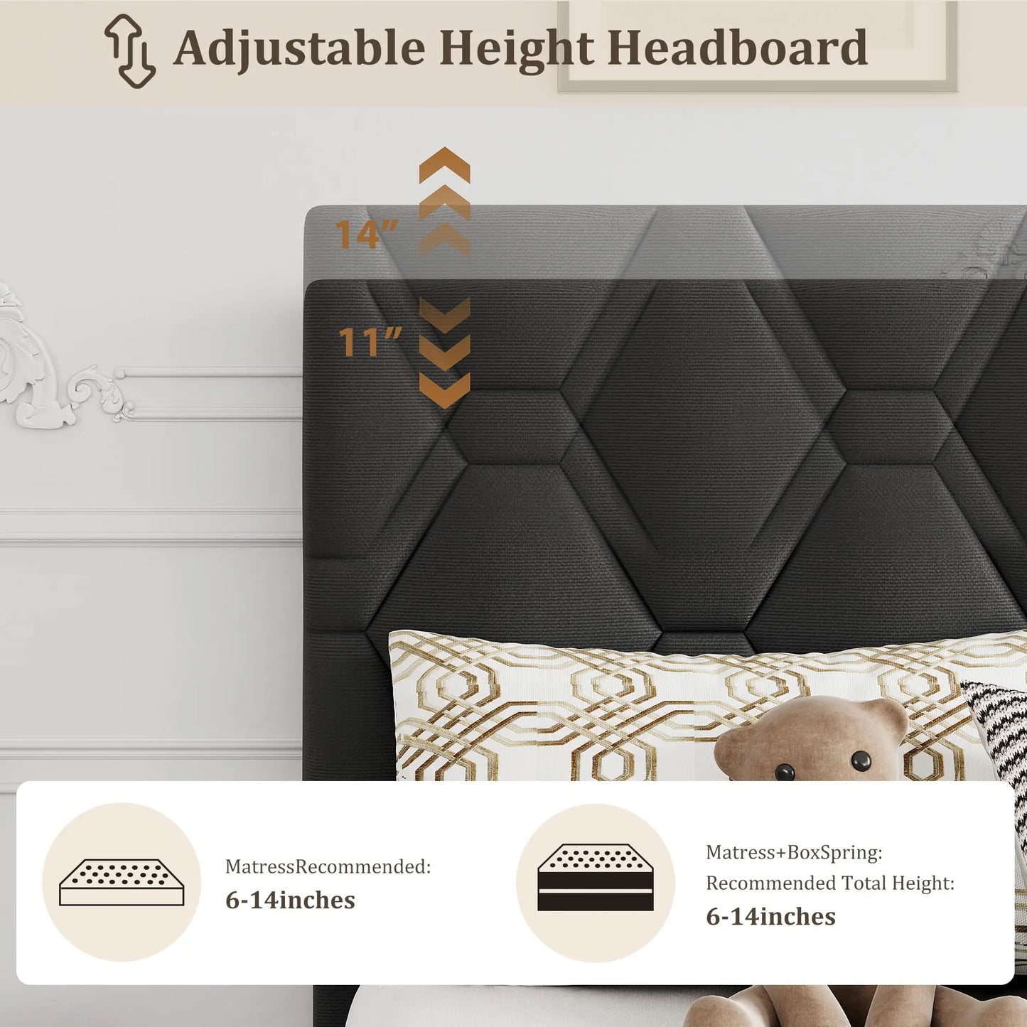 HiMISS Upholstered Bed Frame With Platform Headboard