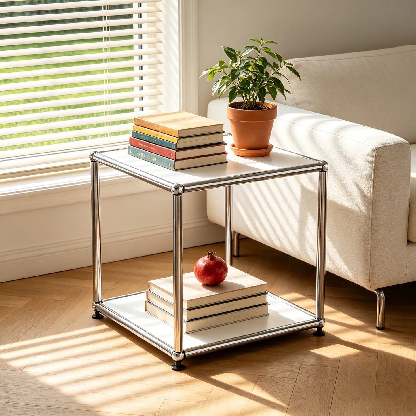 Furgle Modern Minimalist Metal Frame Side End Table With Shelf