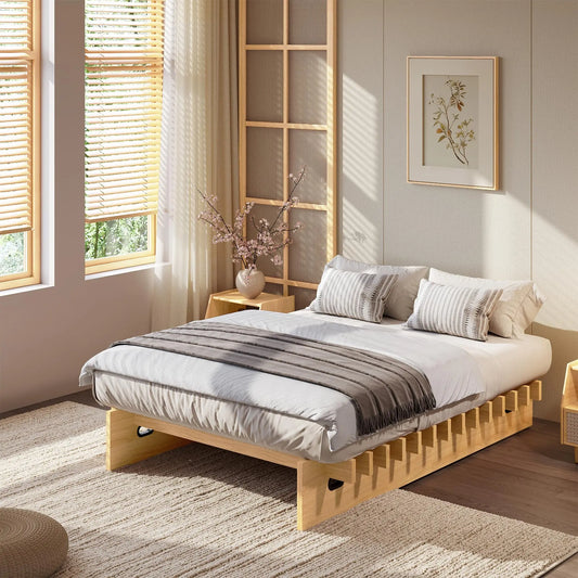 HiMISS Low Profile Wood Platform Bed Frame No Box Spring