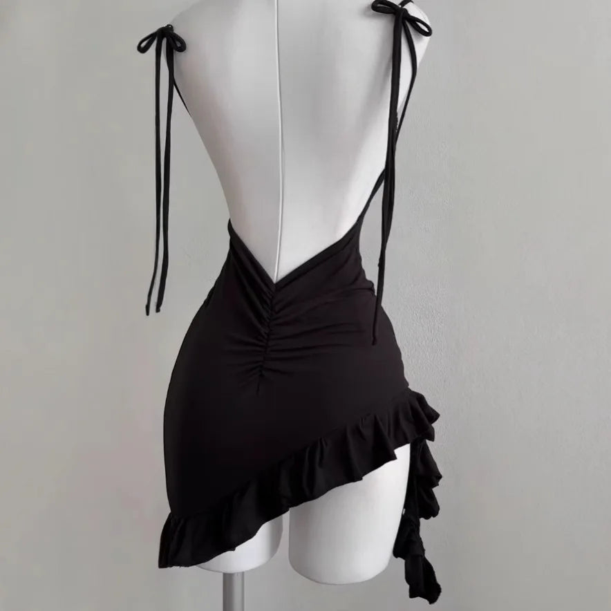 Linglsix Lace Up Sleeveless Backless Bodycon Mini Dress