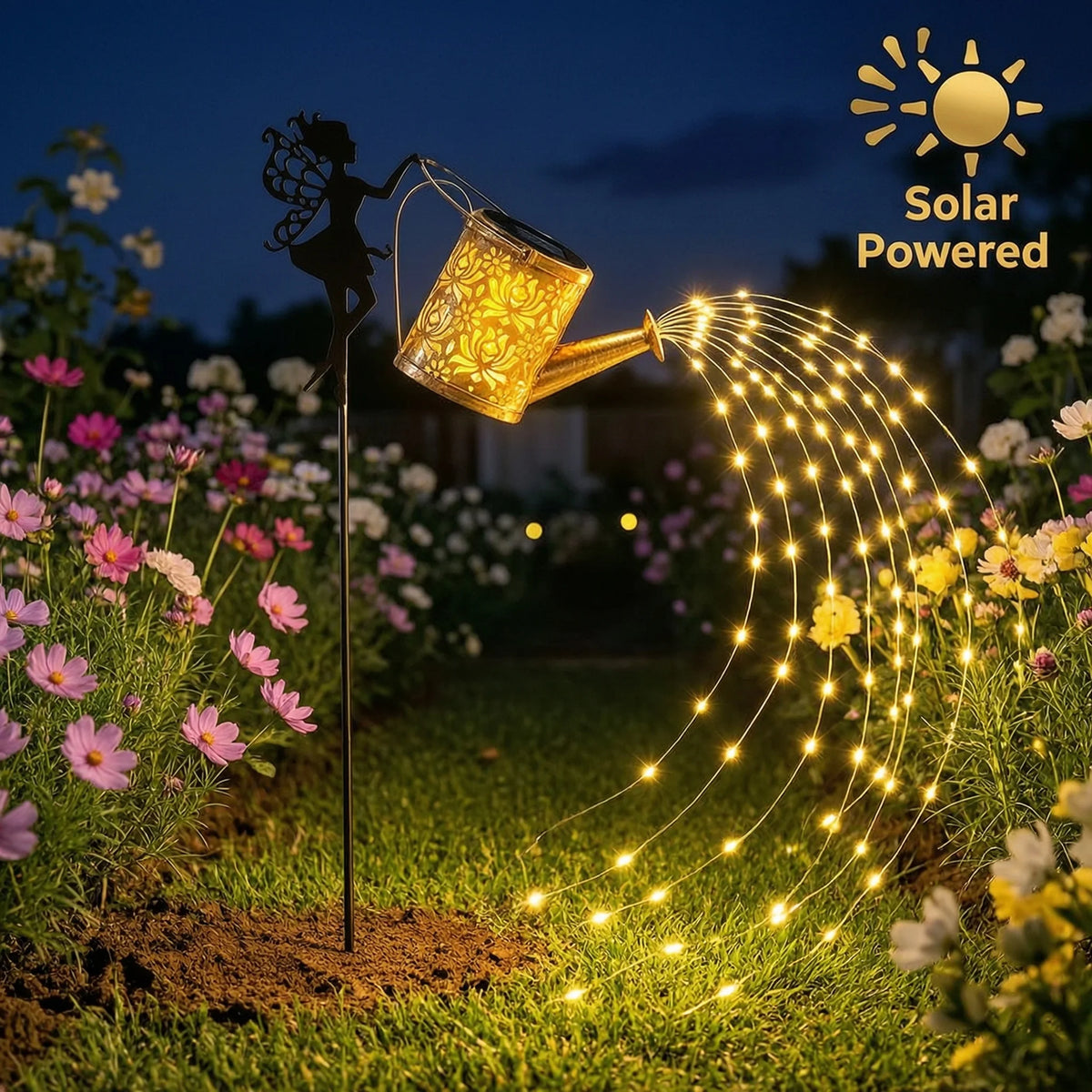 Solar Watering Can Fairy Lights Outdoor Garden Decoration