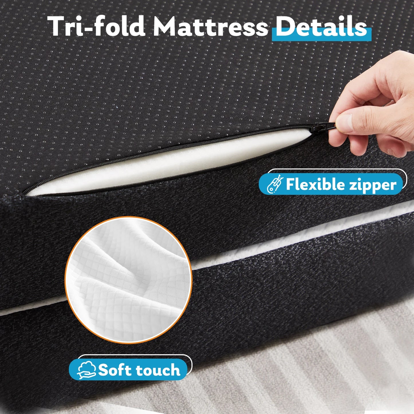 MCQ Tri-Fold Memory Foam Mattress Pad CertiPUR-US Certified For Home