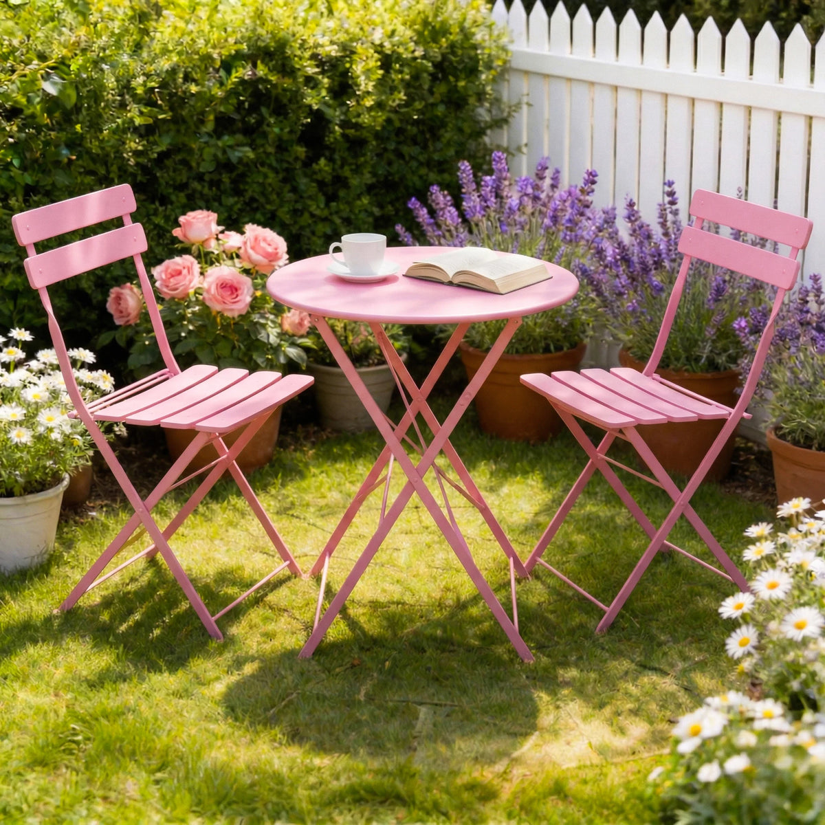 TUAREX Folding Steel Bistro Set For Outdoor Patio And Balcony