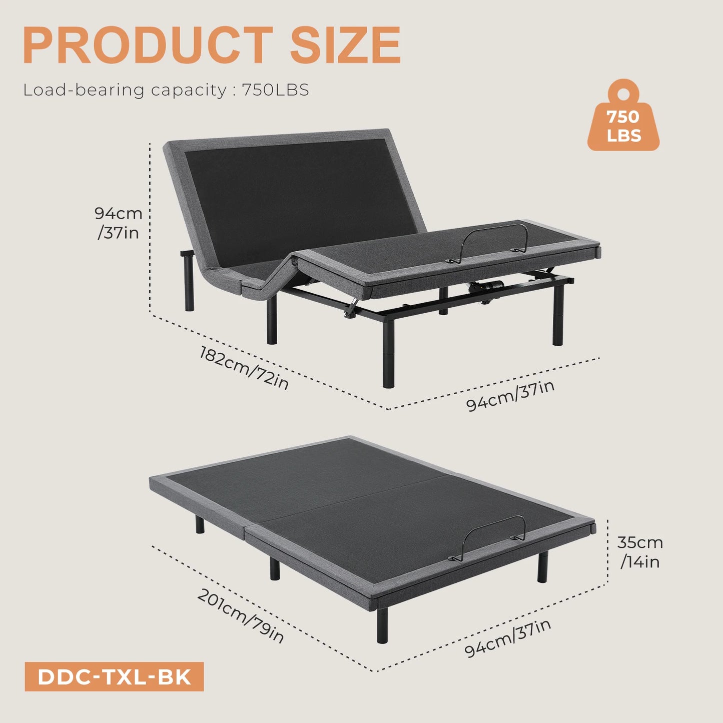 JHK Ergonomic Zero Gravity Adjustable Bed Frame With USB Ports