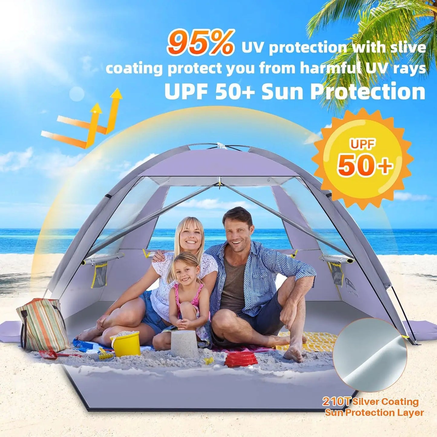 Beach Tent UPF 50 Sun Shade Shelter Portable For Family