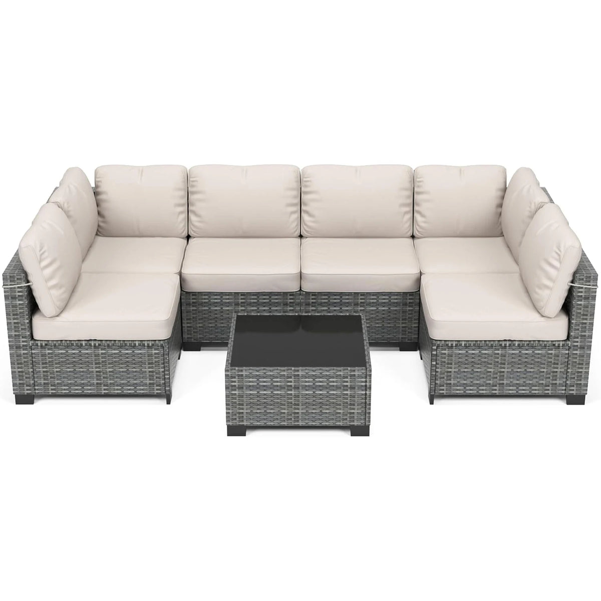 HiMISS Outdoor Modular Rattan Sectional Sofa Conversation Set