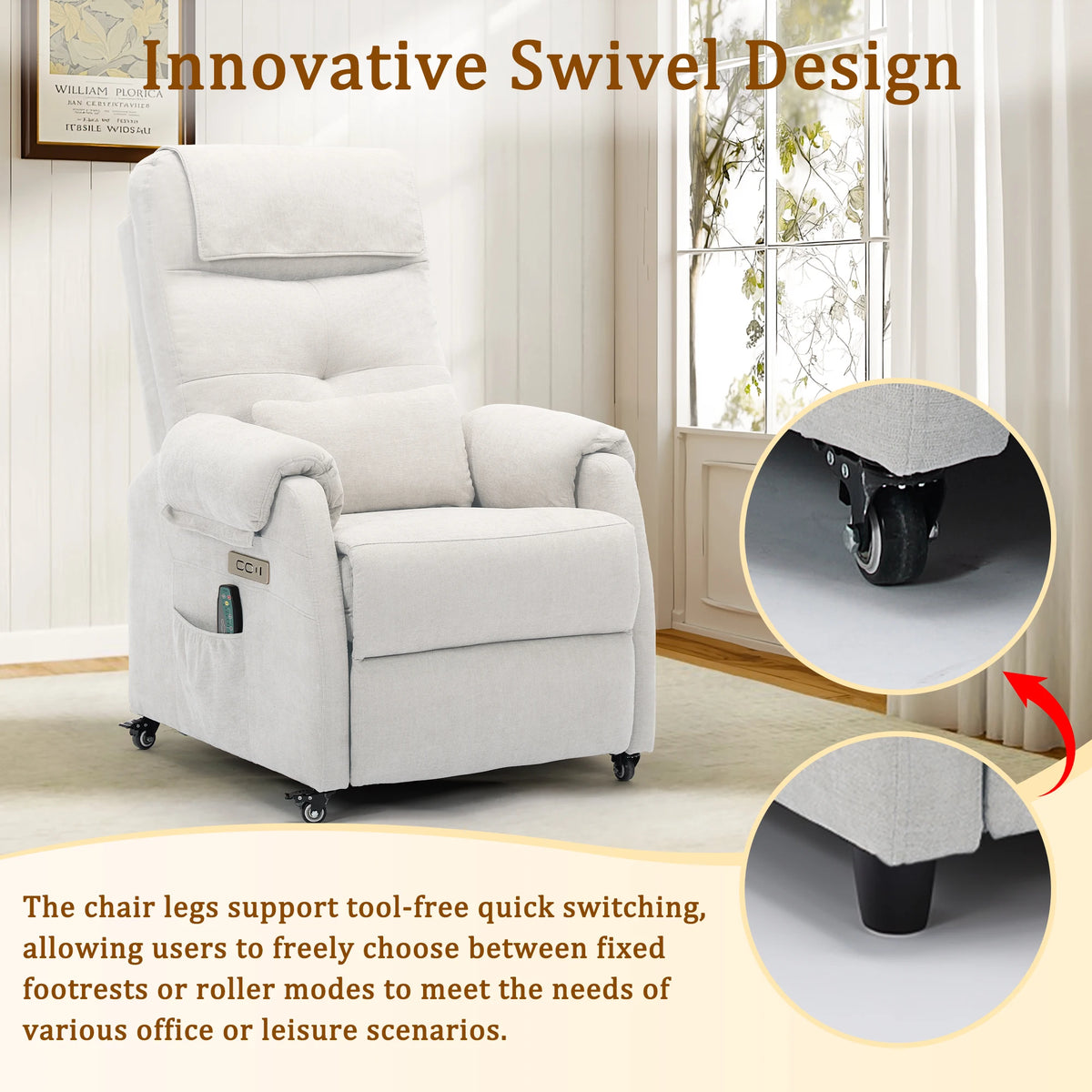 KORSER Power Recliner Chair With USB Ports And Wheels