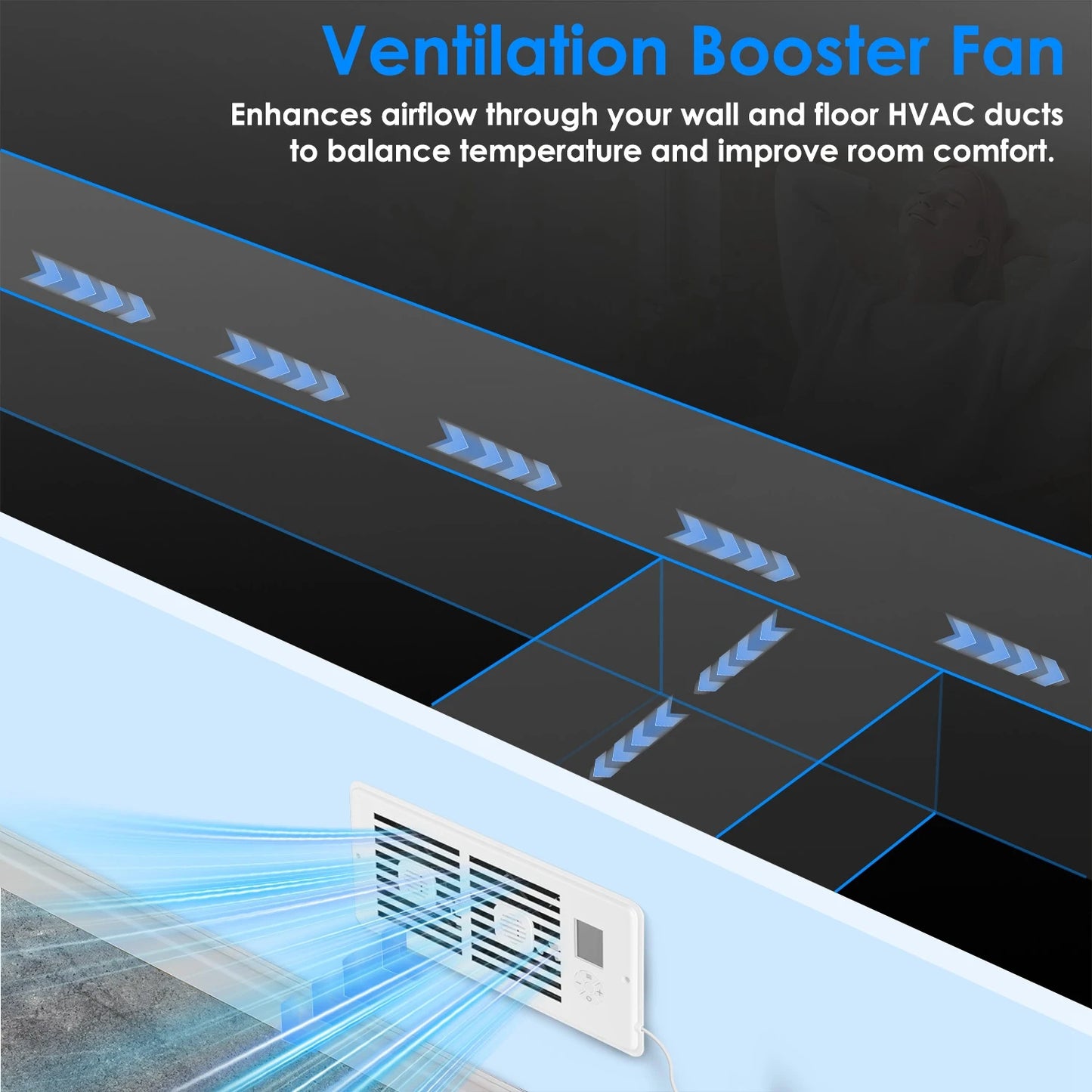 Smart Register Booster Fan With Remote Control For HVAC Ducts