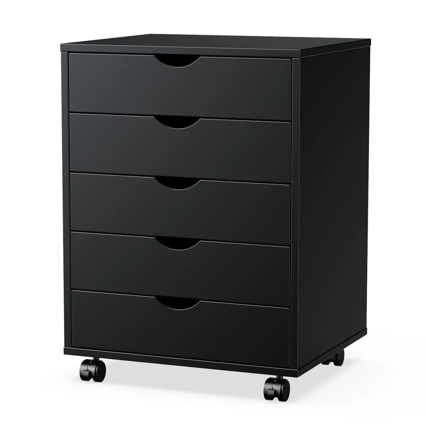 JHK Wood Nightstand 5 Drawer Cabinet On Wheels For Bedroom
