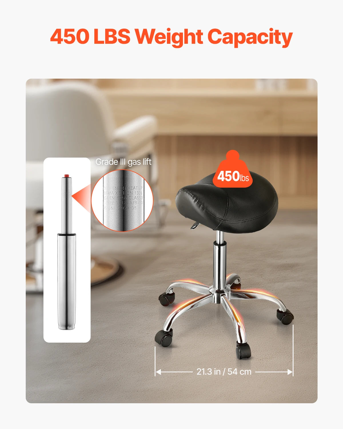 SucceBuy Ergonomic Adjustable Height Swivel Saddle Stool With Wheels