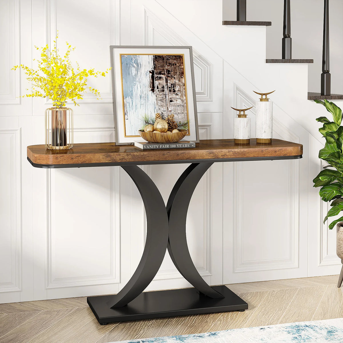 Tribesigns Industrial Console Table With Geometric Base For Entryways