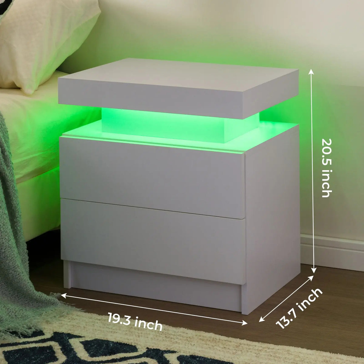 Cubehom LED Nightstand Set with Two Drawers for Bedroom Furniture