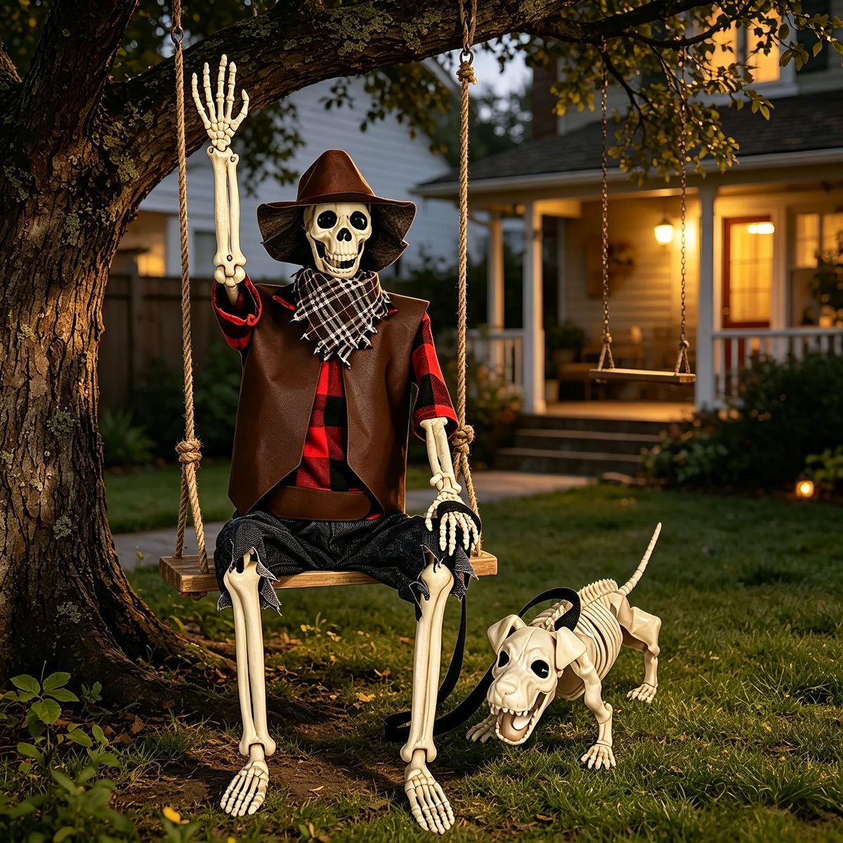 Posable Halloween Skeleton And Dog Outdoor Decorations