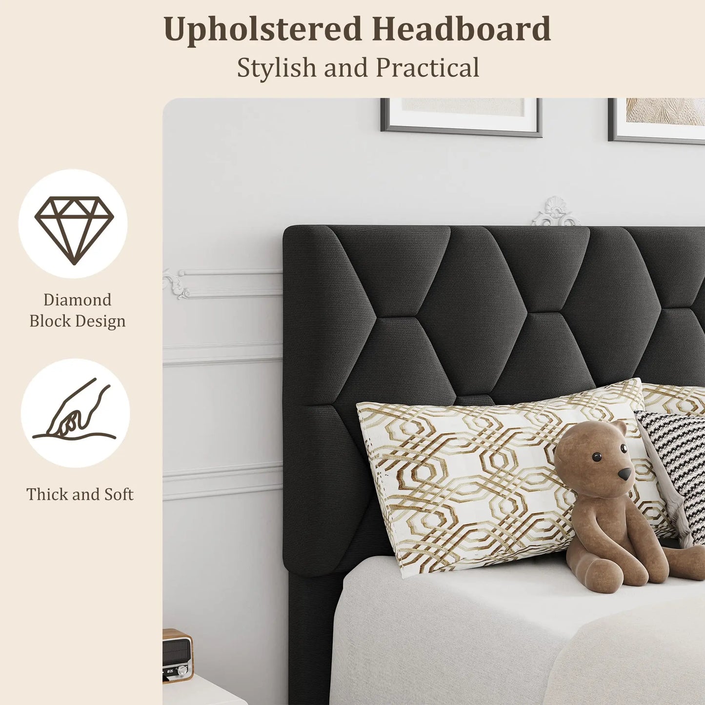 HiMISS Upholstered Bed Frame With Platform Headboard