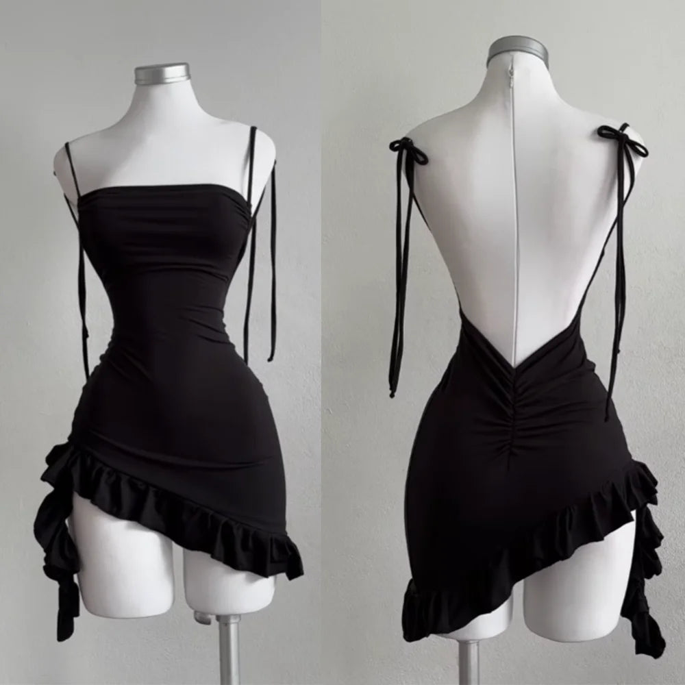 Linglsix Lace Up Sleeveless Backless Bodycon Mini Dress