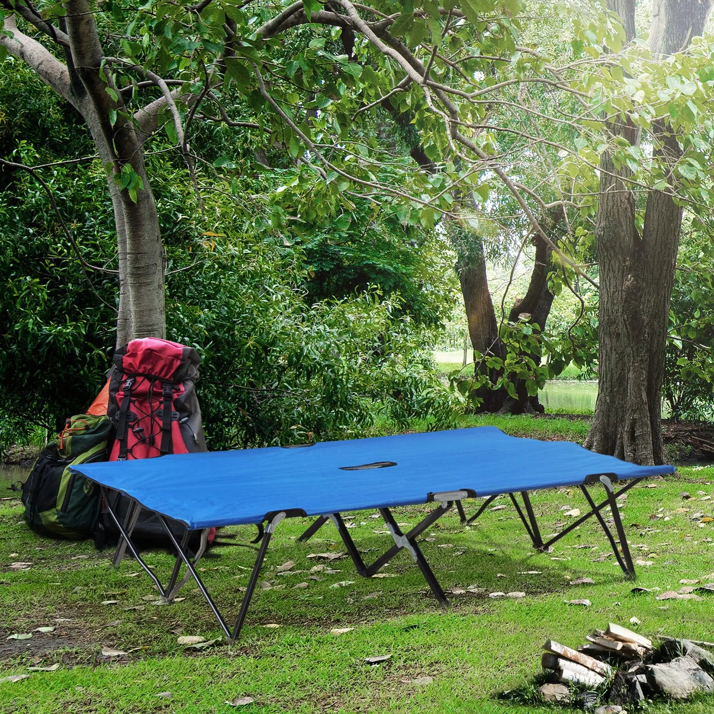 Outsunny Outdoor Double Camping Cot With Carry Bag 300 Lbs