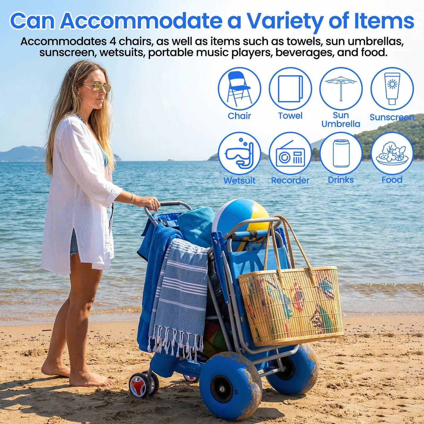Foldable Beach Wagon Cart With Terrain Wheels 176 Lbs Capacity