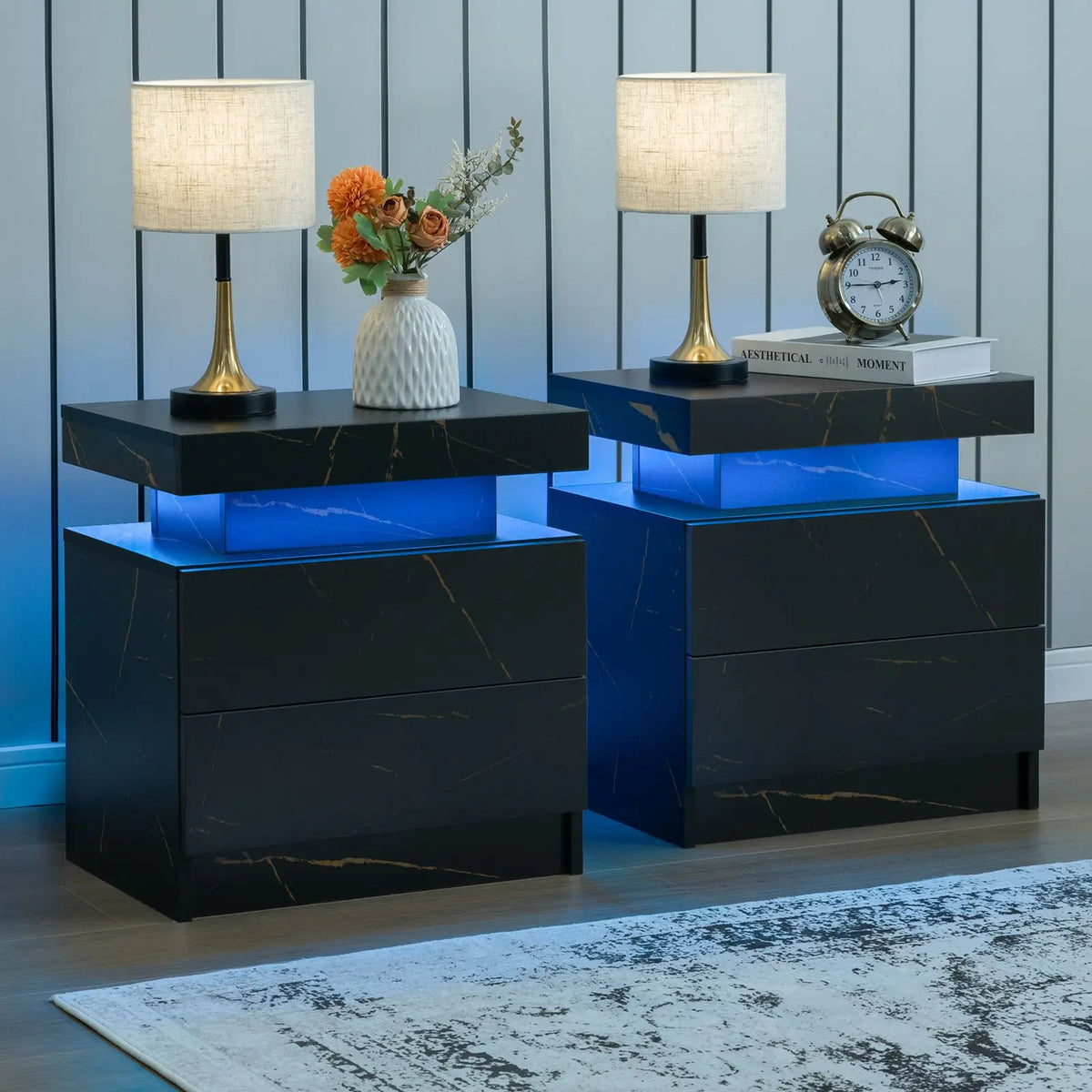 Cubehom LED Nightstand Set with Two Drawers for Bedroom Furniture