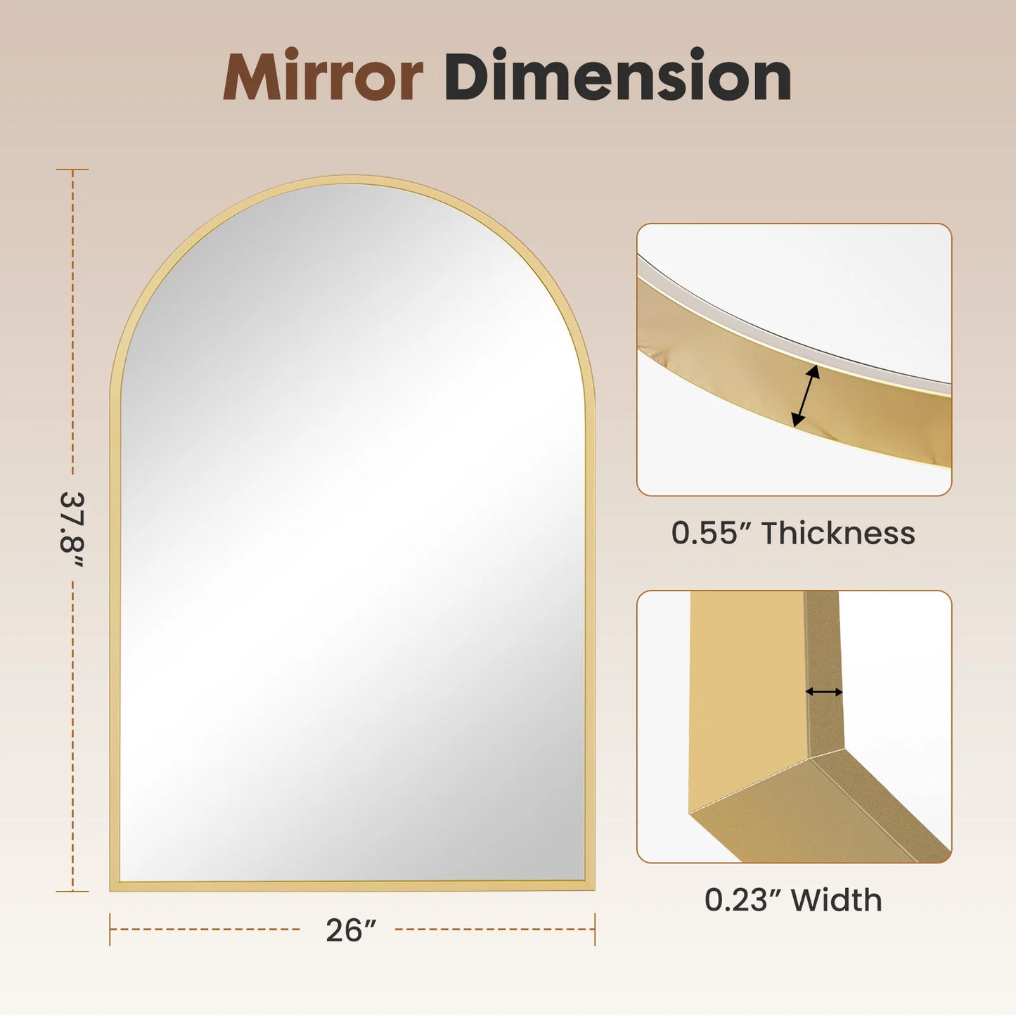 Jhk Arched Metal Framed Bathroom Wall Mirror Modern Glass Decor