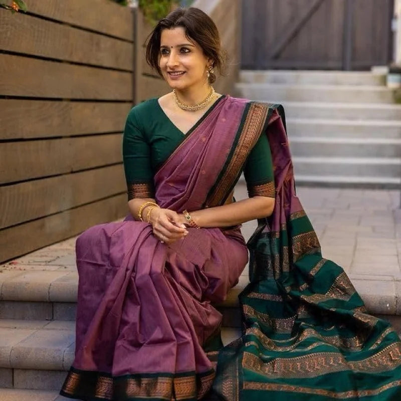 Indina Women Cotton Maheshwari Silk Saree With Blouse Piece