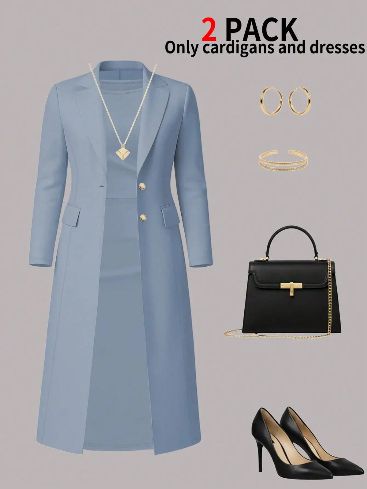 Elegant Women's Knit Blouse And Buttoned Dress Two Piece Set