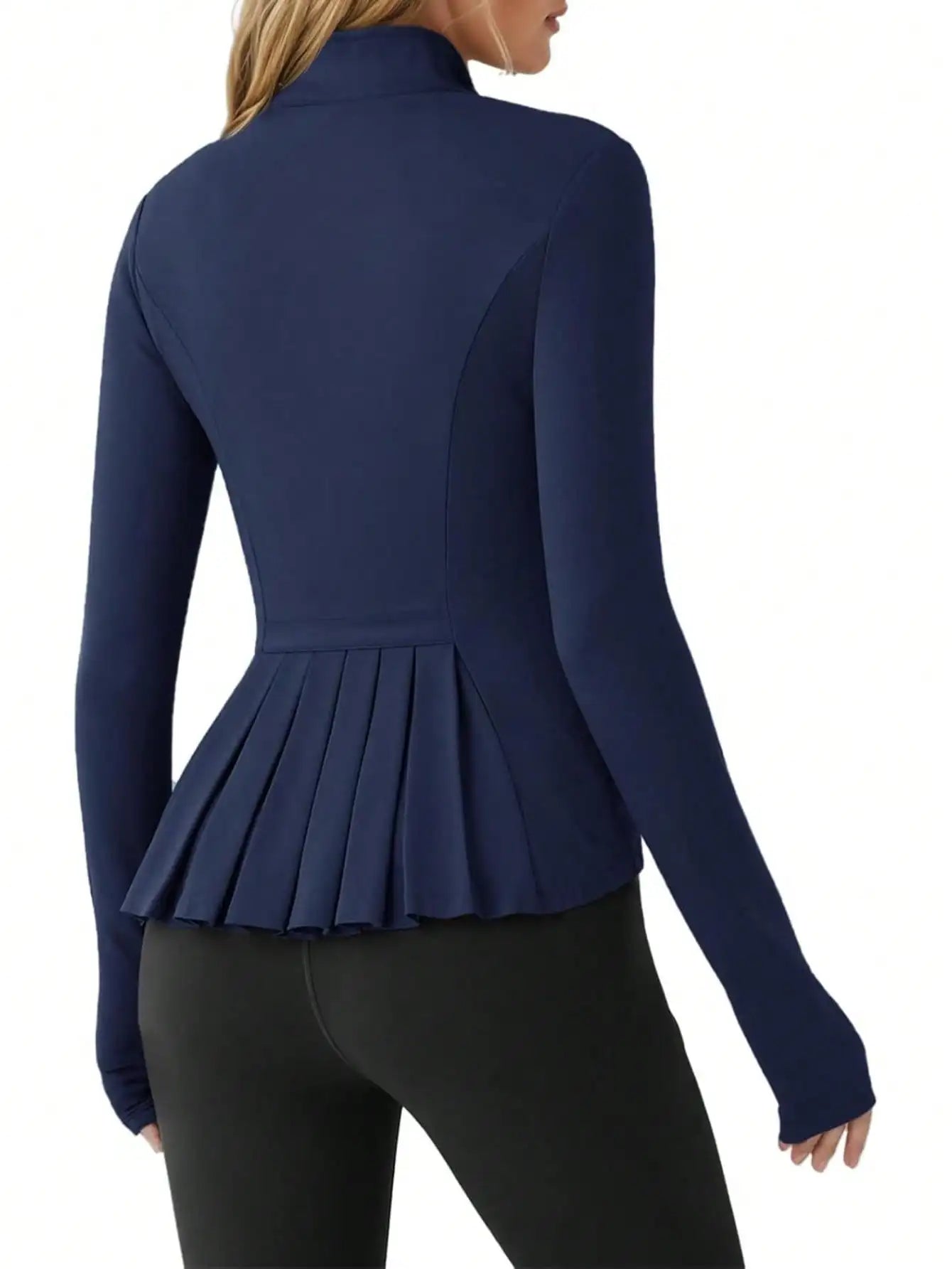 Fisoew Womens Pleated Athletic Jacket Zip Up With Stand Collar