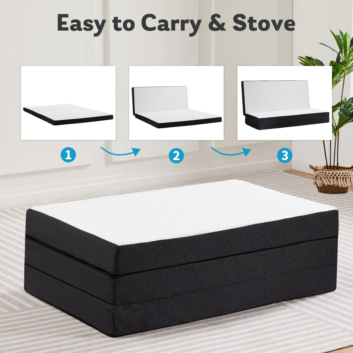 MCQ Tri-Fold Memory Foam Mattress Pad CertiPUR-US Certified For Home