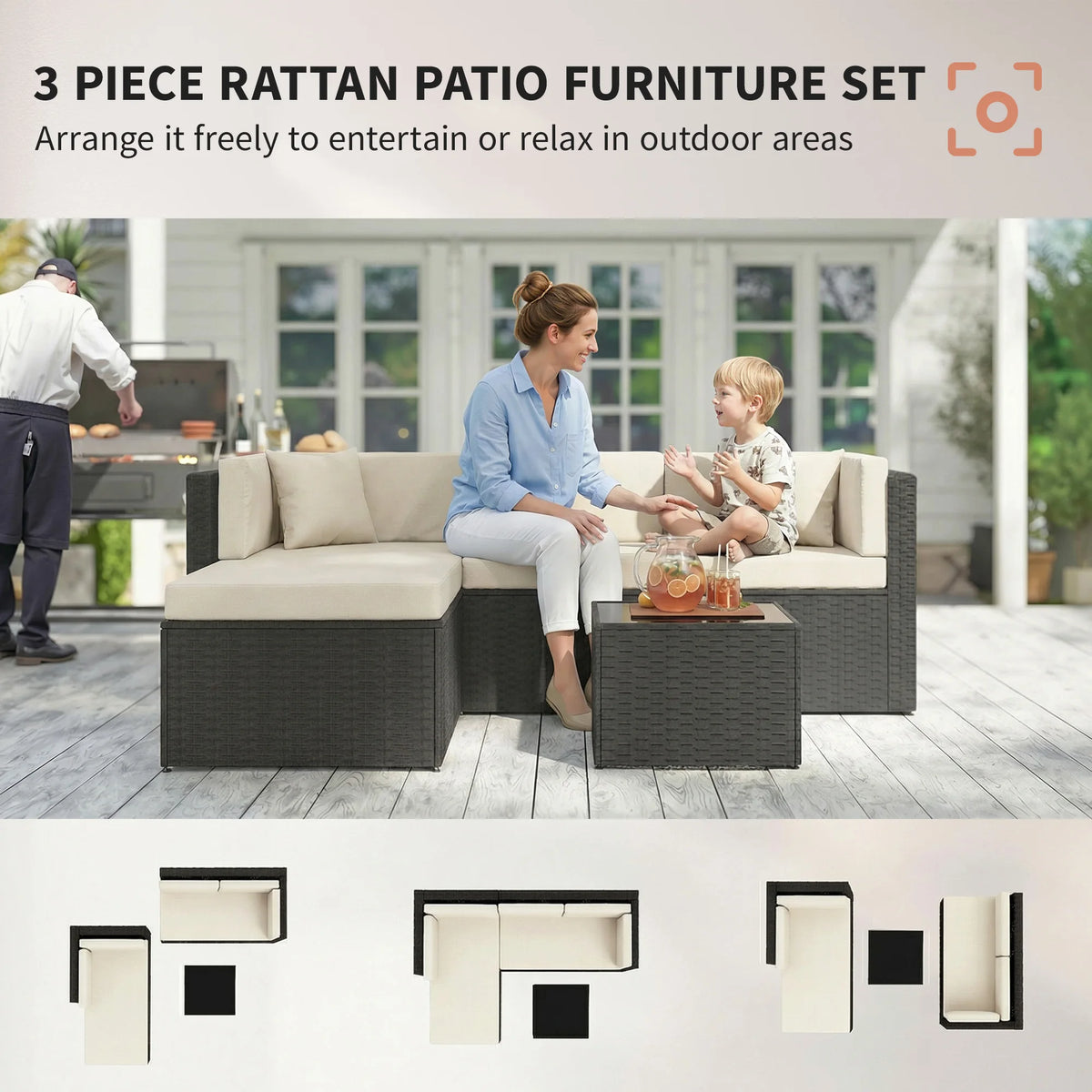Outsunny Outdoor Wicker Patio Furniture Set With Garden Seating
