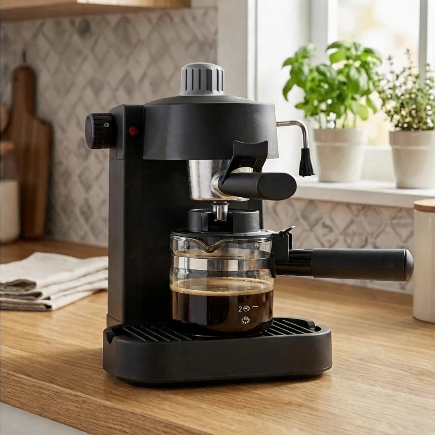 Electric 4 Cup Espresso Cappuccino Maker With Milk Frother