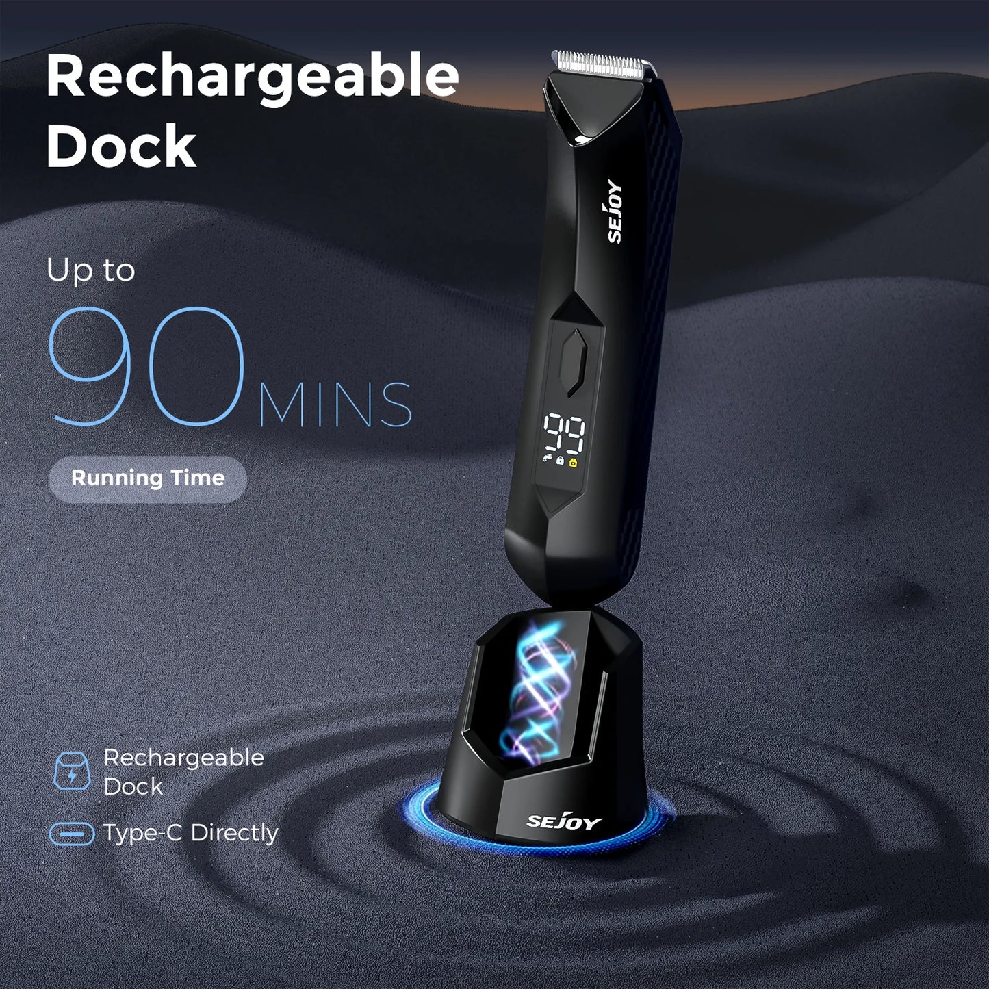 Sejoy Body Pubic Hair Trimmer For Men And Women Wet Dry Standing Recharge Dock