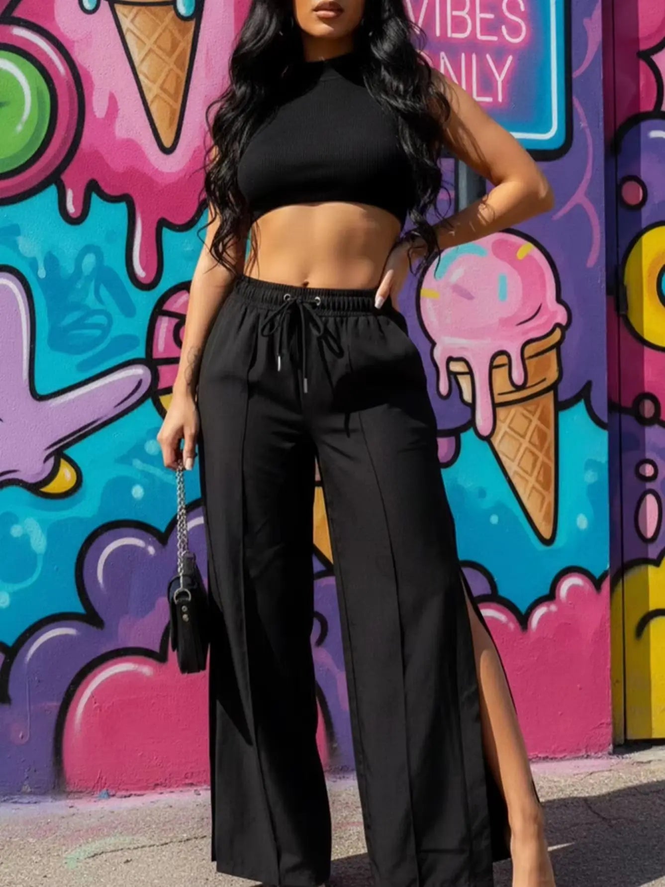 JOYPAY Two-Piece High Neck Tank and Wide-Leg Pants