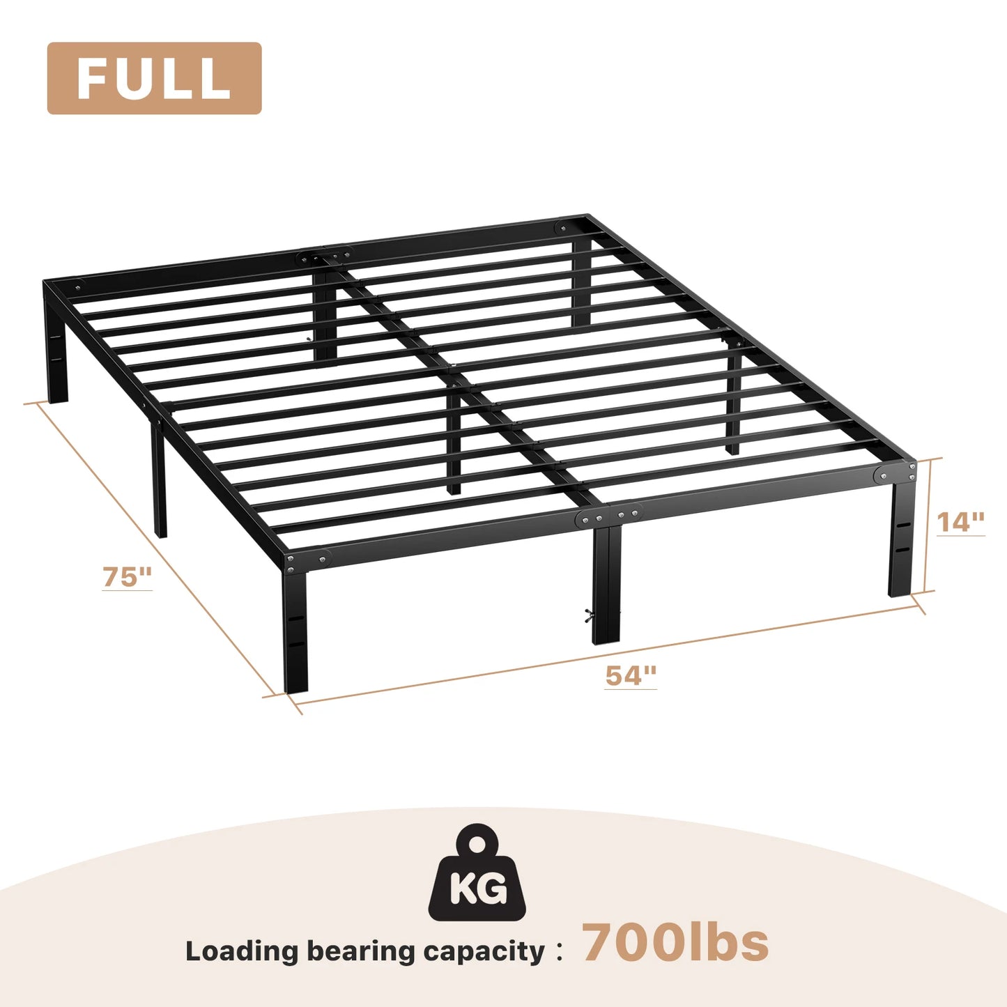 JHK Sturdy Metal Platform Bed Frame With Steel Slat Support