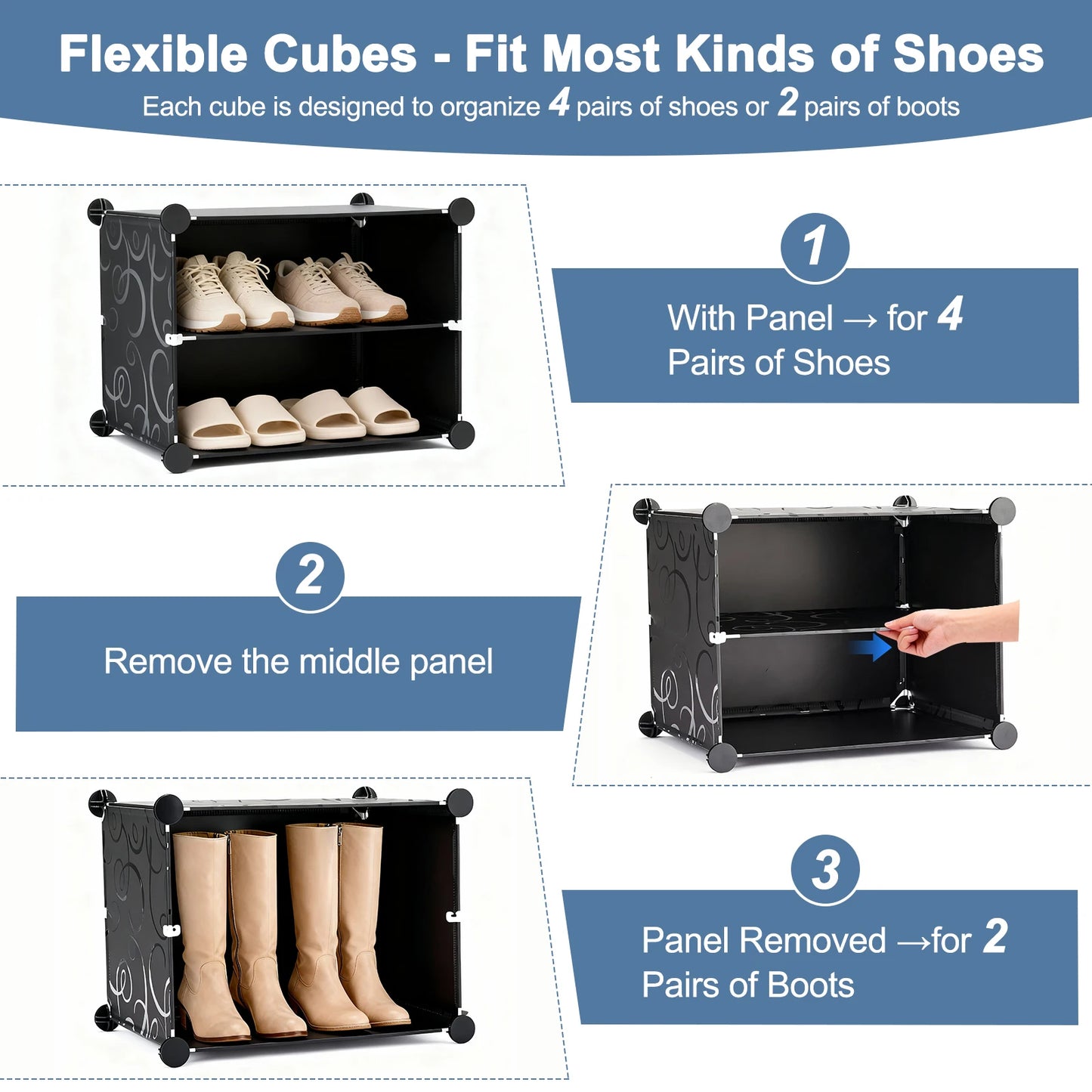 JHK 6-Tier Plastic Stackable Shoe Storage Cabinet With Doors