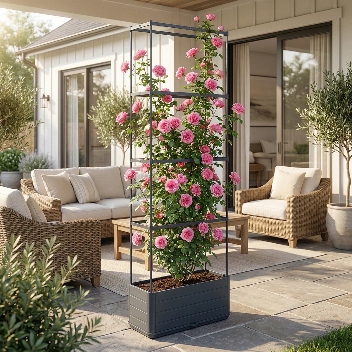 Raised Garden Bed Planter With Trellis Self Watering System