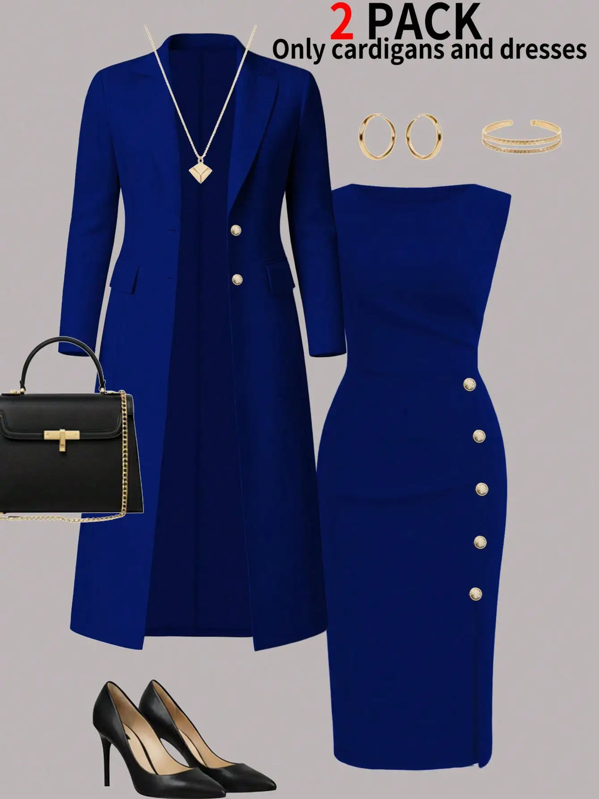 Elegant Women's Knit Blouse And Buttoned Dress Two Piece Set