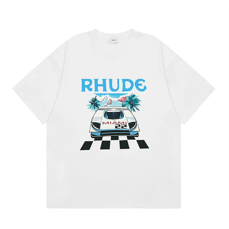 RHUDE Men's Casual Shorts Elastic Waist Drawstring Beach Shorts