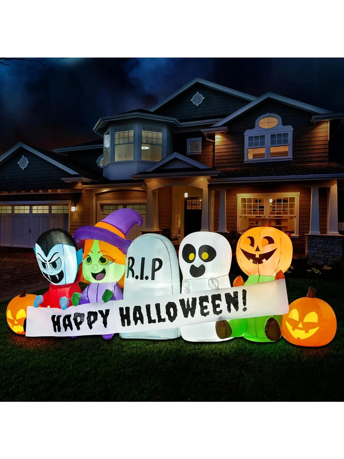 Joyfy Halloween Inflatable Tombstone Ghost Vampire Witch LEDs Decor