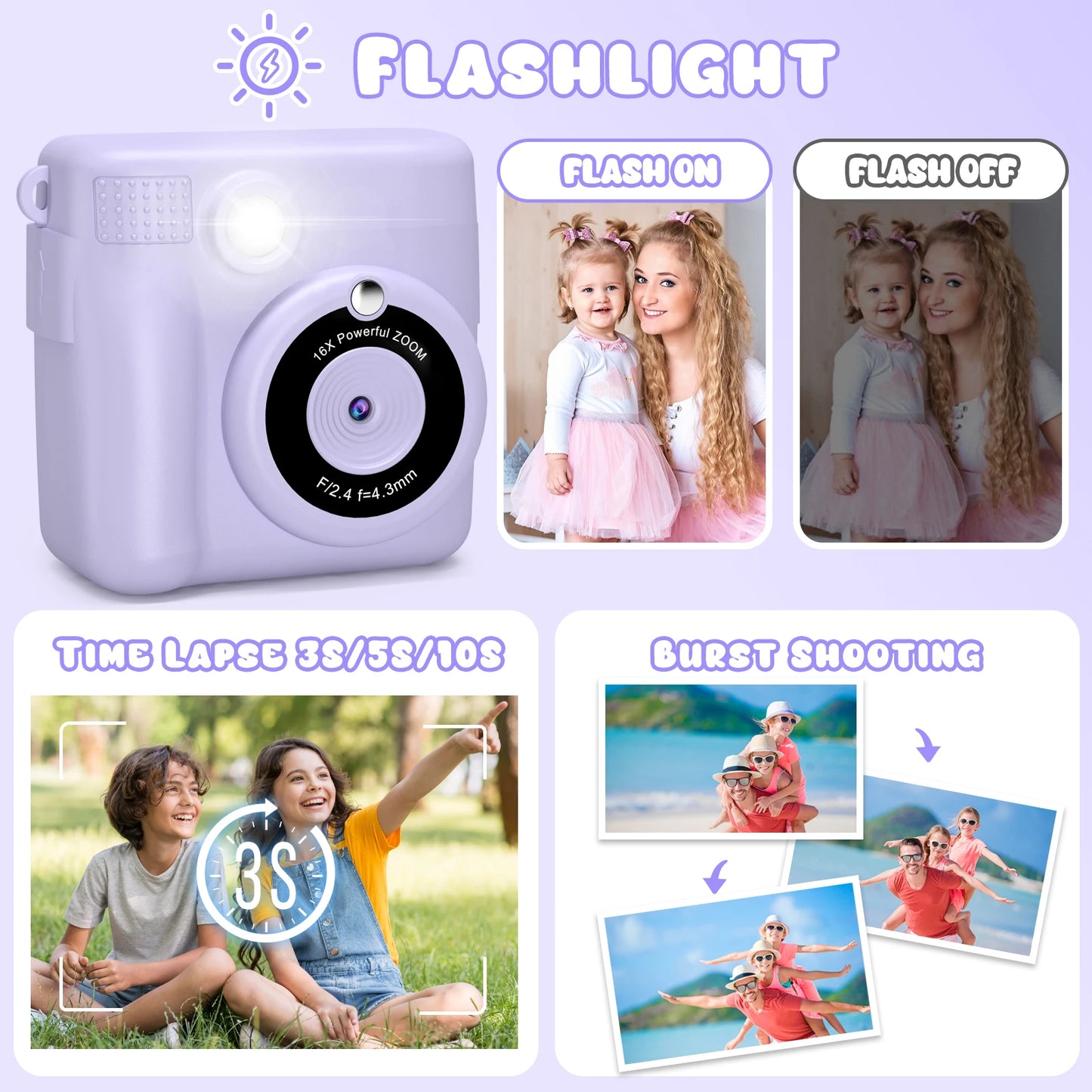 DIAMOOKY CN Kids Digital Camera 1080P Instant Print Toy