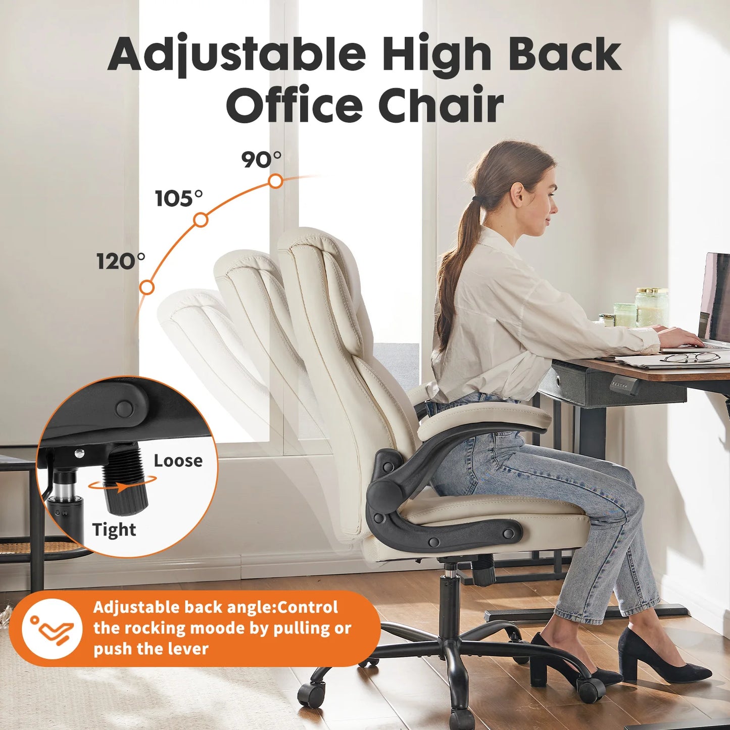 JHK Ergonomic Office Chair With Adjustable Height And Flip Arms