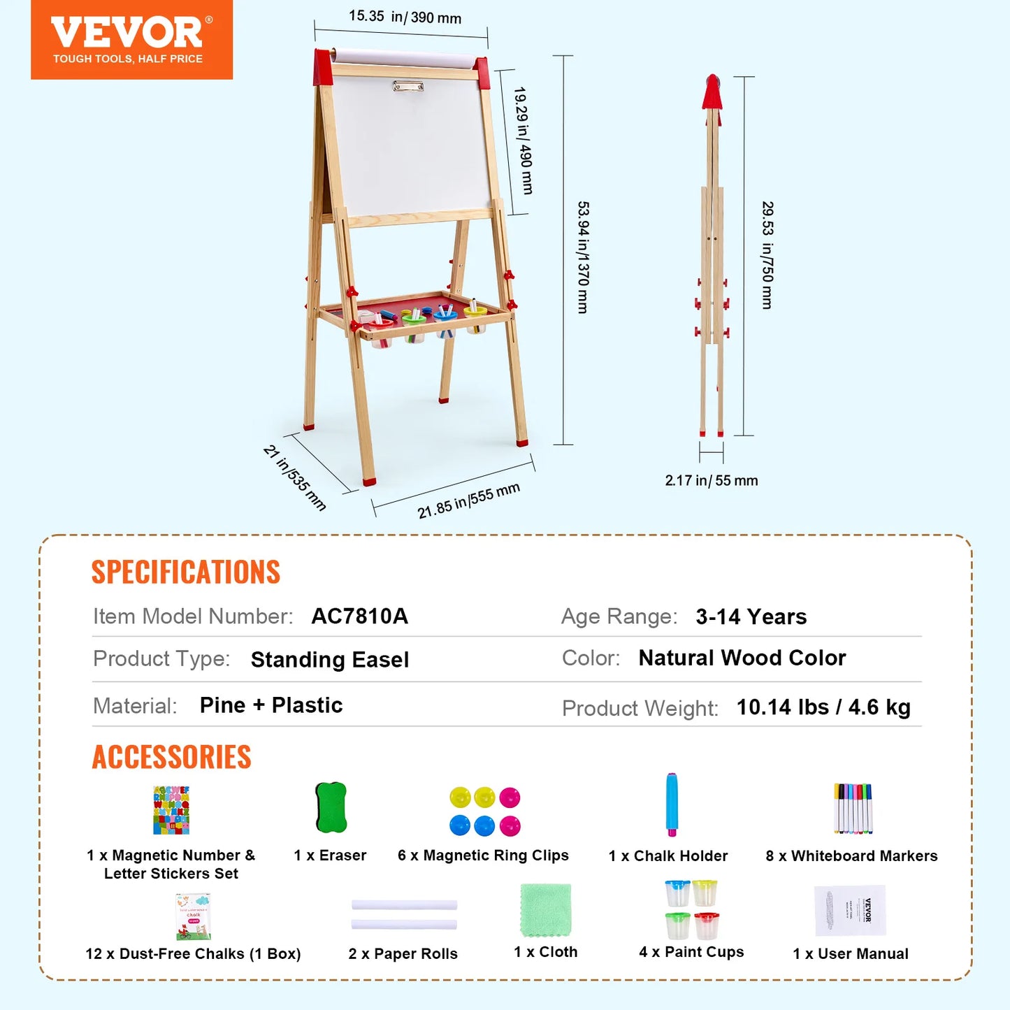 SucceBuy Magnetic Drawing Board for Kids Double Sided Whiteboard Chalkboard
