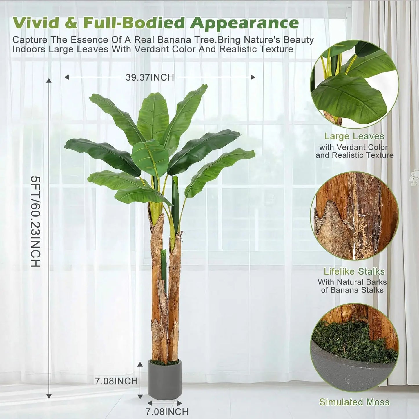 HiMiss Artificial Banana Tree Lifelike Faux Tropical Indoor Plant