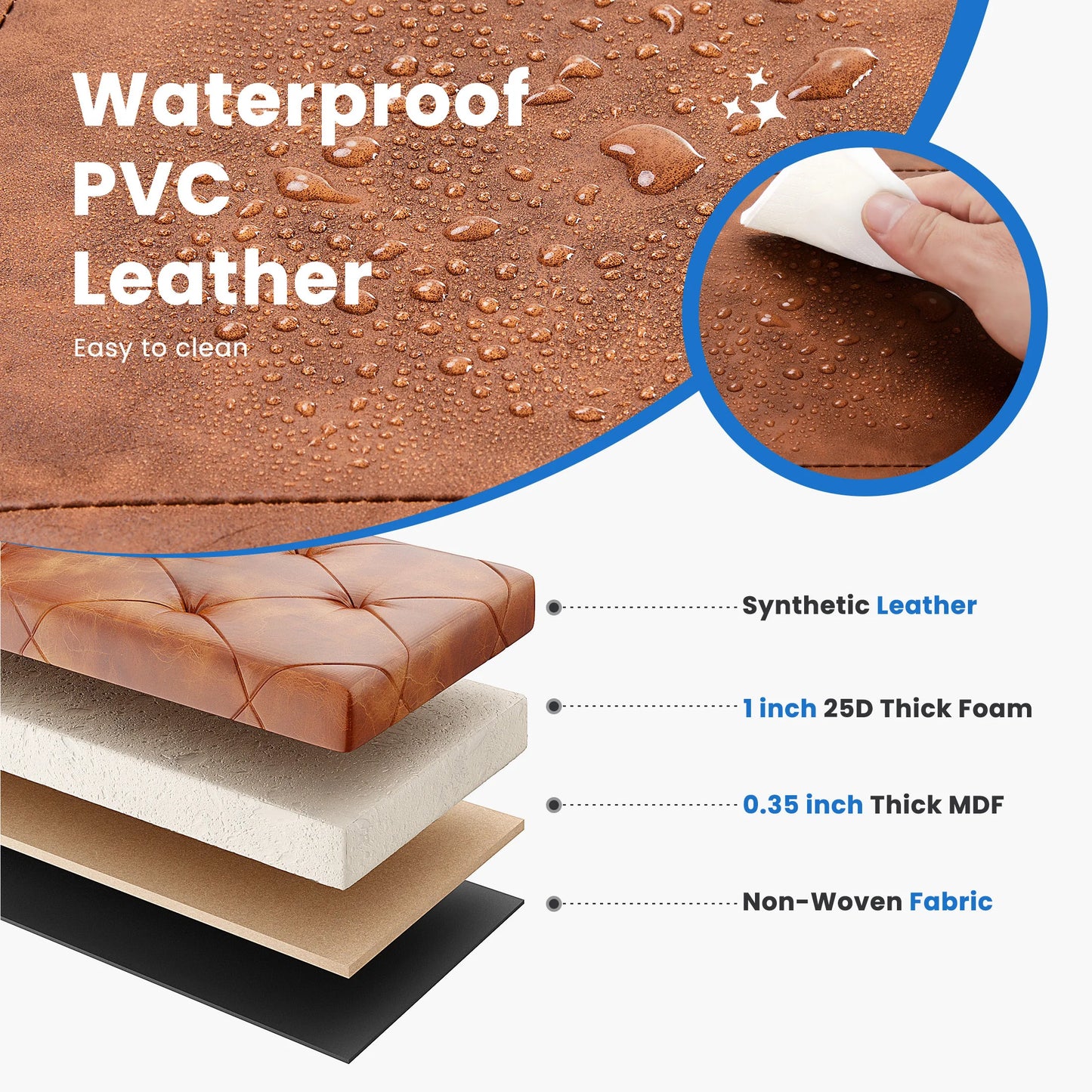 MCQ Foldable Faux Leather Storage Ottoman With Seat Cushion