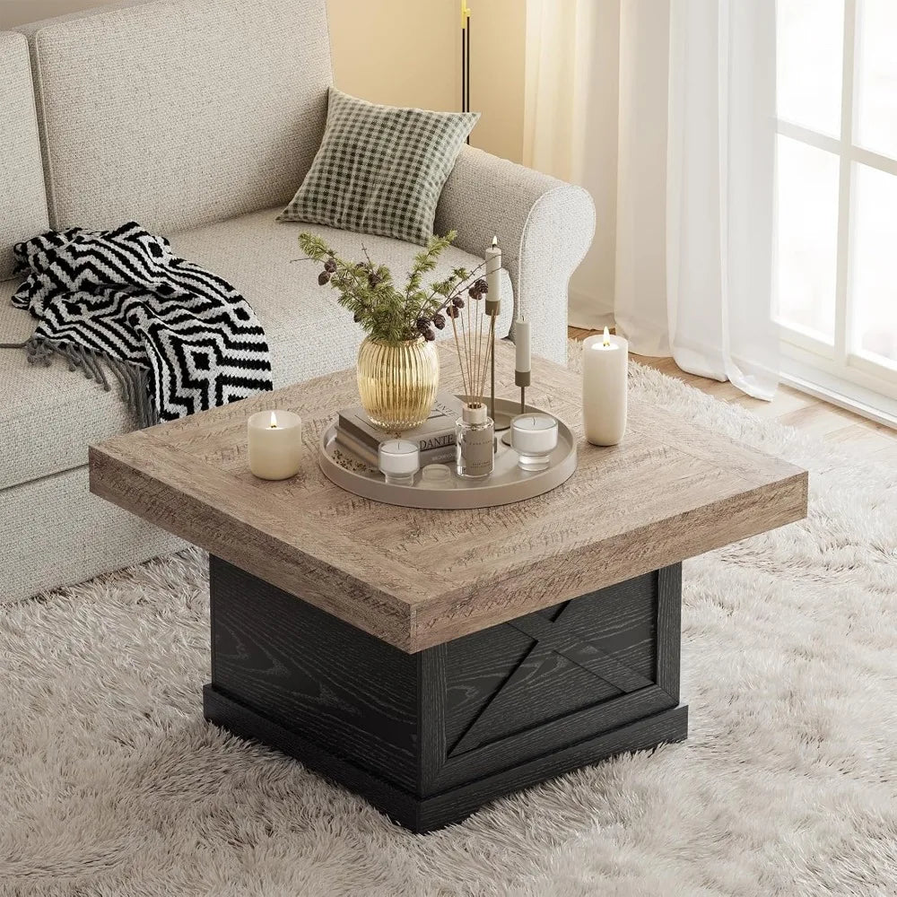 Rustic Wooden Coffee Table with X Design for Living Room