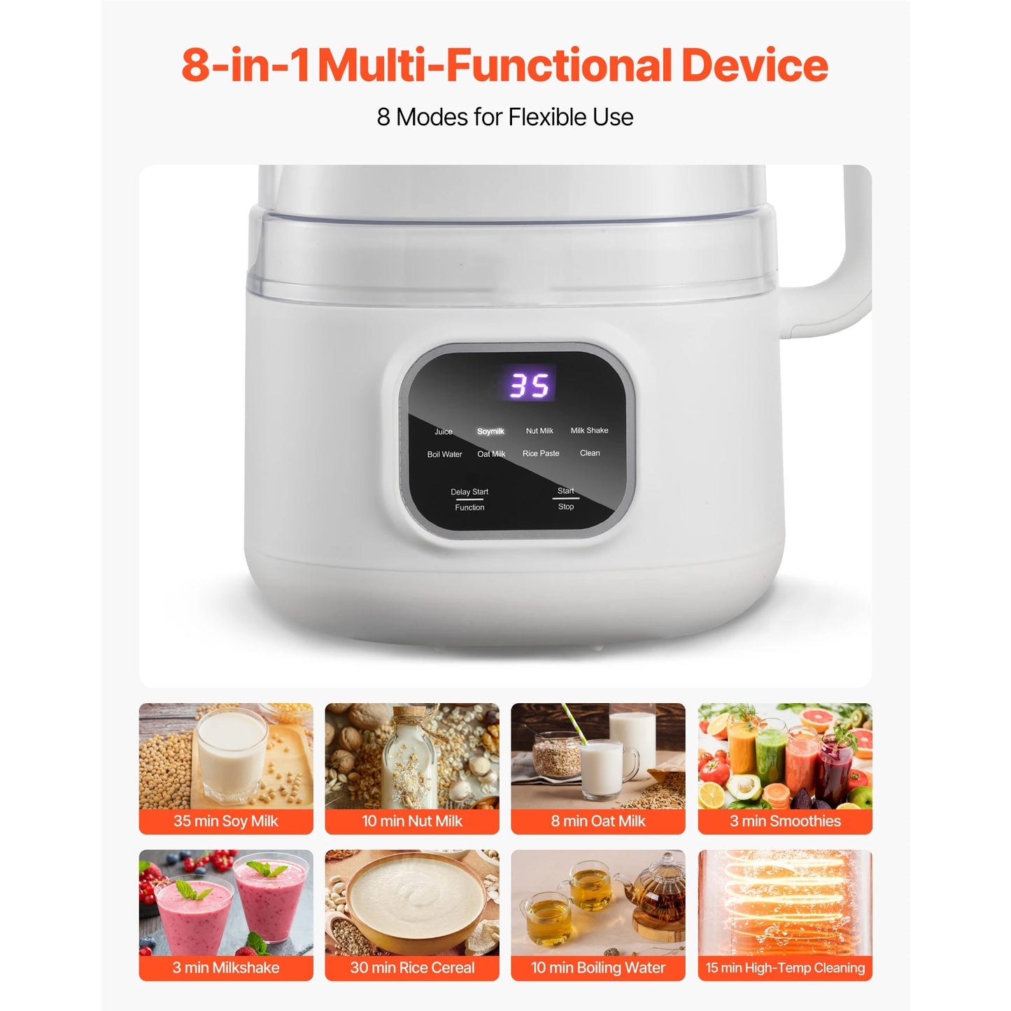 SucceBuy 8-in-1 Nut Milk Maker Self-Cleaning Soy Oat Beverage Maker