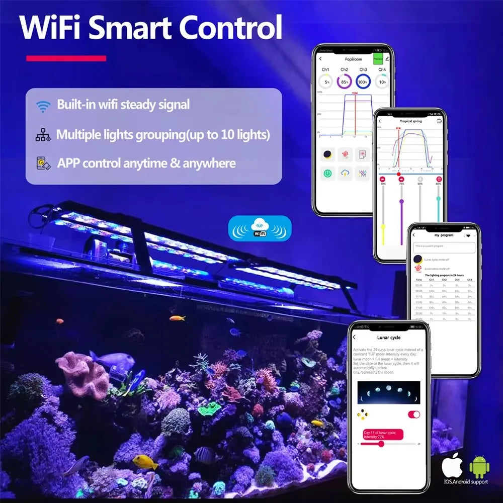 PopBloom WiFi LED Aquarium Light For Reef Marine Tanks