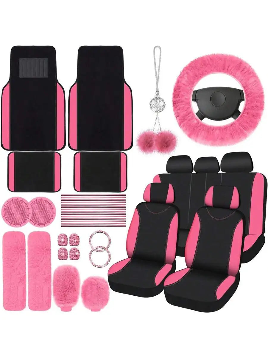 Car Interior Accessories Set With Steering Wheel Cover And Mats