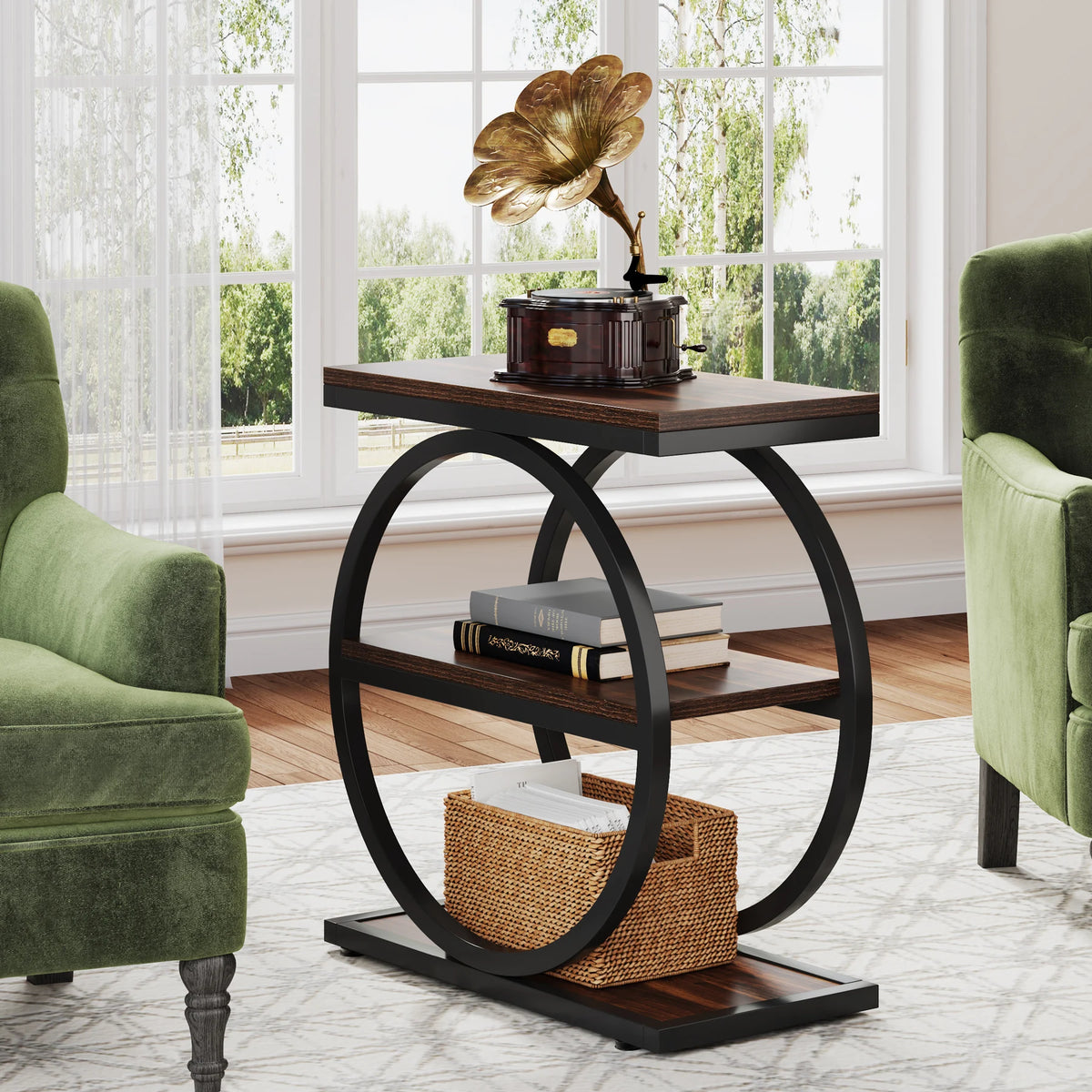 Tribesigns Narrow Industrial End Table With Three Storage Shelves