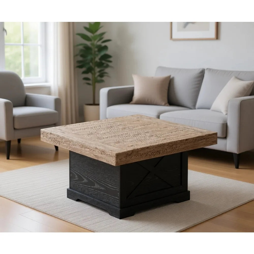 Rustic Wooden Coffee Table with X Design for Living Room